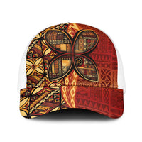 Samoan Pacific Tribal Flower Geometric Art Tattoos Baseball Net Cap Siapo Pattern Flame Sunset - Polynesian Pride