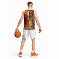 Samoan Pacific Tribal Flower Geometric Art Tattoos Basketball Jersey Siapo Pattern Flame Sunset - Polynesian Pride