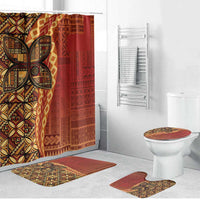 Samoan Pacific Tribal Flower Geometric Art Tattoos Bathroom Set Siapo Pattern Flame Sunset - Polynesian Pride