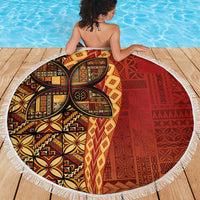 Samoan Pacific Tribal Flower Geometric Art Tattoos Beach Blanket Siapo Pattern Flame Sunset - Polynesian Pride