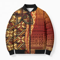 Samoan Pacific Tribal Flower Geometric Art Tattoos Bomber Puffer Jacket Siapo Pattern Flame Sunset - Polynesian Pride