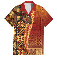 Samoan Pacific Tribal Flower Geometric Art Tattoos Family Matching Short Sleeve Bodycon Dress and Hawaiian Shirt Siapo Pattern Flame Sunset - Polynesian Pride