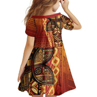 Samoan Pacific Tribal Flower Geometric Art Tattoos Family Matching Summer Maxi Dress and Hawaiian Shirt Siapo Pattern Flame Sunset - Polynesian Pride