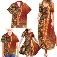 Samoan Pacific Tribal Flower Geometric Art Tattoos Family Matching Summer Maxi Dress and Hawaiian Shirt Siapo Pattern Flame Sunset - Polynesian Pride
