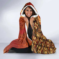 Samoan Pacific Tribal Flower Geometric Art Tattoos Hooded Blanket Siapo Pattern Flame Sunset - Polynesian Pride