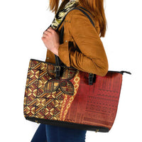 Samoan Pacific Tribal Flower Geometric Art Tattoos Leather Tote Bag Siapo Pattern Flame Sunset - Polynesian Pride
