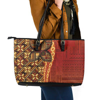 Samoan Pacific Tribal Flower Geometric Art Tattoos Leather Tote Bag Siapo Pattern Flame Sunset - Polynesian Pride