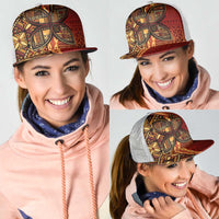 Samoan Pacific Tribal Flower Geometric Art Tattoos Mesh Trucker Cap Siapo Pattern Flame Sunset - Polynesian Pride