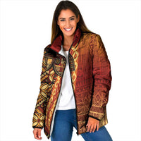 Samoan Pacific Tribal Flower Geometric Art Tattoos Padded Jacket Siapo Pattern Flame Sunset - Polynesian Pride