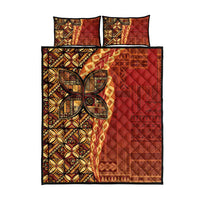 Samoan Pacific Tribal Flower Geometric Art Tattoos Quilt Bed Set Siapo Pattern Flame Sunset - Polynesian Pride