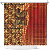 Samoan Pacific Tribal Flower Geometric Art Tattoos Shower Curtain Siapo Pattern Flame Sunset - Polynesian Pride