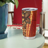 Samoan Pacific Tribal Flower Geometric Art Tattoos Tumbler Cup Siapo Pattern Flame Sunset - Polynesian Pride