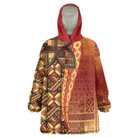 Samoan Pacific Tribal Flower Geometric Art Tattoos Wearable Blanket Hoodie Siapo Pattern Flame Sunset - Polynesian Pride