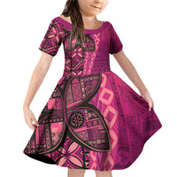Samoan Pacific Tribal Flower Geometric Art Tattoos Family Matching Off Shoulder Short Dress and Hawaiian Shirt Siapo Pattern Romantic Rose - Polynesian Pride