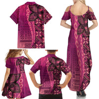 Samoan Pacific Tribal Flower Geometric Art Tattoos Family Matching Summer Maxi Dress and Hawaiian Shirt Siapo Pattern Romantic Rose - Polynesian Pride