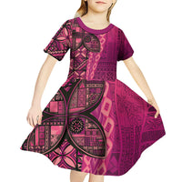 Samoan Pacific Tribal Flower Geometric Art Tattoos Kid Short Sleeve Dress Siapo Pattern Romantic Rose - Polynesian Pride
