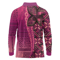 Samoan Pacific Tribal Flower Geometric Art Tattoos Long Sleeve Polo Shirt Siapo Pattern Romantic Rose - Polynesian Pride
