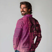 Samoan Pacific Tribal Flower Geometric Art Tattoos Long Sleeve Polo Shirt Siapo Pattern Romantic Rose - Polynesian Pride