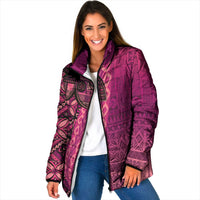 Samoan Pacific Tribal Flower Geometric Art Tattoos Padded Jacket Siapo Pattern Romantic Rose - Polynesian Pride
