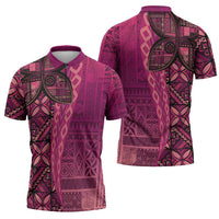 Samoan Pacific Tribal Flower Geometric Art Tattoos Zipper Polo Shirt Siapo Pattern Romantic Rose - Polynesian Pride