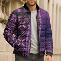 Samoan Pacific Tribal Flower Geometric Art Tattoos Bomber Puffer Jacket Siapo Pattern Purple Haze - Polynesian Pride