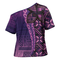 Samoan Pacific Tribal Flower Geometric Art Tattoos Cross Shoulder Shirt Siapo Pattern Purple Haze - Polynesian Pride