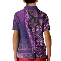 Samoan Pacific Tribal Flower Geometric Art Tattoos Kid Polo Shirt Siapo Pattern Purple Haze - Polynesian Pride