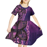 Samoan Pacific Tribal Flower Geometric Art Tattoos Kid Short Sleeve Dress Siapo Pattern Purple Haze - Polynesian Pride