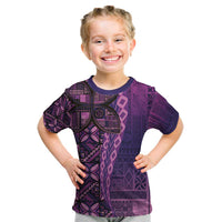Samoan Pacific Tribal Flower Geometric Art Tattoos Kid T Shirt Siapo Pattern Purple Haze - Polynesian Pride