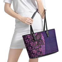 Samoan Pacific Tribal Flower Geometric Art Tattoos Leather Tote Bag Siapo Pattern Purple Haze - Polynesian Pride