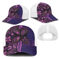 Samoan Pacific Tribal Flower Geometric Art Tattoos Mesh Trucker Cap Siapo Pattern Purple Haze - Polynesian Pride