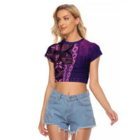 Samoan Pacific Tribal Flower Geometric Art Tattoos Raglan Cropped T Shirt Siapo Pattern Purple Haze - Polynesian Pride