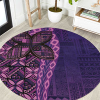 Samoan Pacific Tribal Flower Geometric Art Tattoos Round Carpet Siapo Pattern Purple Haze - Polynesian Pride