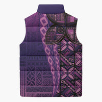 Samoan Pacific Tribal Flower Geometric Art Tattoos Sleeveless Puffer Jacket Siapo Pattern Purple Haze - Polynesian Pride