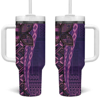 Samoan Pacific Tribal Flower Geometric Art Tattoos Tumbler With Handle Siapo Pattern Purple Haze - Polynesian Pride