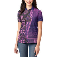 Samoan Pacific Tribal Flower Geometric Art Tattoos Women Polo Shirt Siapo Pattern Purple Haze - Polynesian Pride