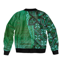 Samoan Pacific Tribal Flower Geometric Art Tattoos Bomber Jacket Siapo Pattern Emerald Glow - Polynesian Pride
