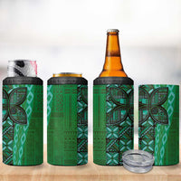 Samoan Pacific Tribal Flower Geometric Art Tattoos 4 in 1 Can Cooler Tumbler Siapo Pattern Emerald Glow - Polynesian Pride