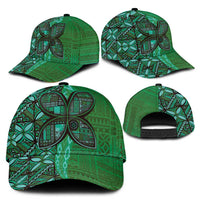 Samoan Pacific Tribal Flower Geometric Art Tattoos Classic Cap Siapo Pattern Emerald Glow - Polynesian Pride