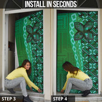 Samoan Pacific Tribal Flower Geometric Art Tattoos Door Cover Siapo Pattern Emerald Glow - Polynesian Pride