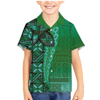 Samoan Pacific Tribal Flower Geometric Art Tattoos Family Matching Mermaid Dress and Hawaiian Shirt Siapo Pattern Emerald Glow - Polynesian Pride