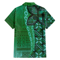 Samoan Pacific Tribal Flower Geometric Art Tattoos Hawaiian Shirt Siapo Pattern Emerald Glow - Polynesian Pride
