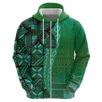 Samoan Pacific Tribal Flower Geometric Art Tattoos Hoodie Siapo Pattern Emerald Glow - Polynesian Pride