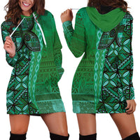 Samoan Pacific Tribal Flower Geometric Art Tattoos Hoodie Dress Siapo Pattern Emerald Glow - Polynesian Pride