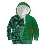 Samoan Pacific Tribal Flower Geometric Art Tattoos Kid Hoodie Siapo Pattern Emerald Glow - Polynesian Pride