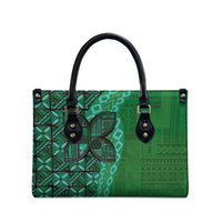 Samoan Pacific Tribal Flower Geometric Art Tattoos Leather Bag Siapo Pattern Emerald Glow - Polynesian Pride