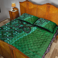 Samoan Pacific Tribal Flower Geometric Art Tattoos Quilt Bed Set Siapo Pattern Emerald Glow - Polynesian Pride