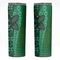 Samoan Pacific Tribal Flower Geometric Art Tattoos Skinny Tumbler Siapo Pattern Emerald Glow - Polynesian Pride