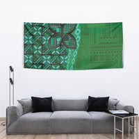Samoan Pacific Tribal Flower Geometric Art Tattoos Tapestry Siapo Pattern Emerald Glow - Polynesian Pride