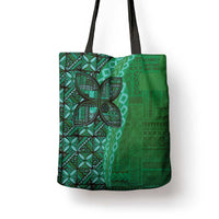 Samoan Pacific Tribal Flower Geometric Art Tattoos Tote Bag Siapo Pattern Emerald Glow - Polynesian Pride